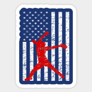 American Flag Girl's Softball Fast Pitch Pitcher T-shirt Sticker